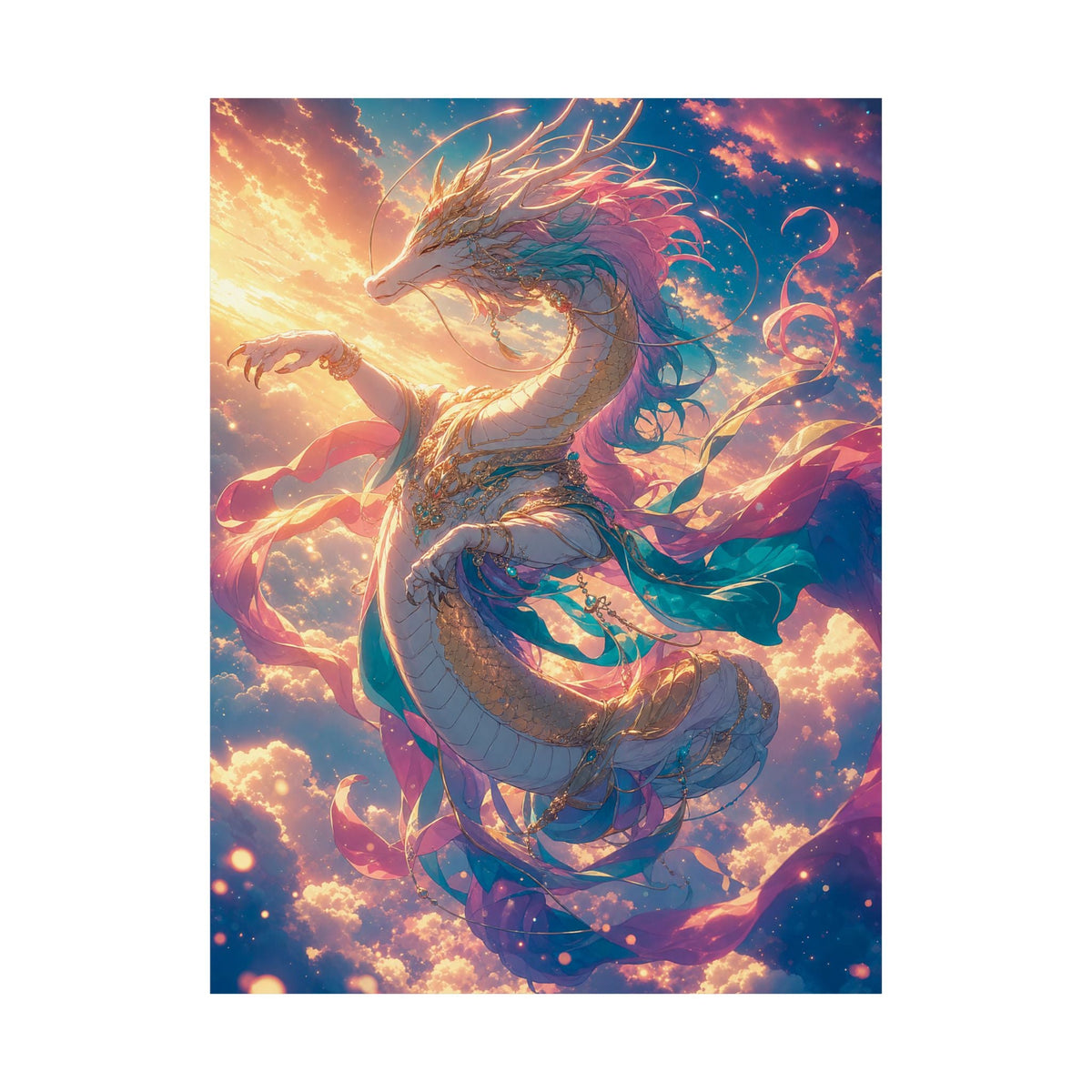 Celestial Dragon Dancing In Clouds - Anime Manga Art Print (Matte Poster) - Moikas