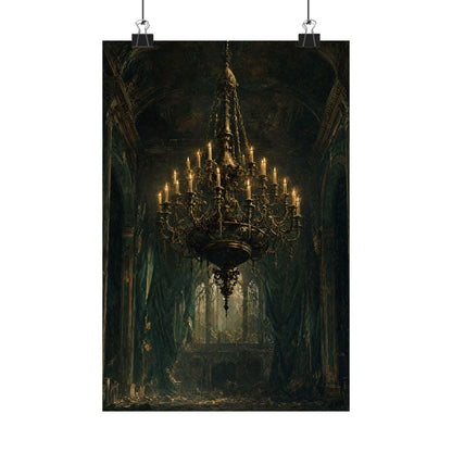 Chandelier In Ruined Hall - Dark Academia Art Print (Matte Poster) - Moikas