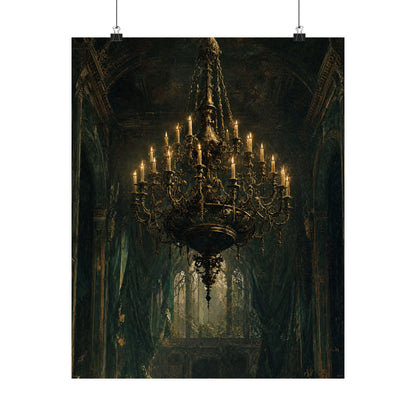 Chandelier In Ruined Hall - Dark Academia Art Print (Matte Poster) - Moikas