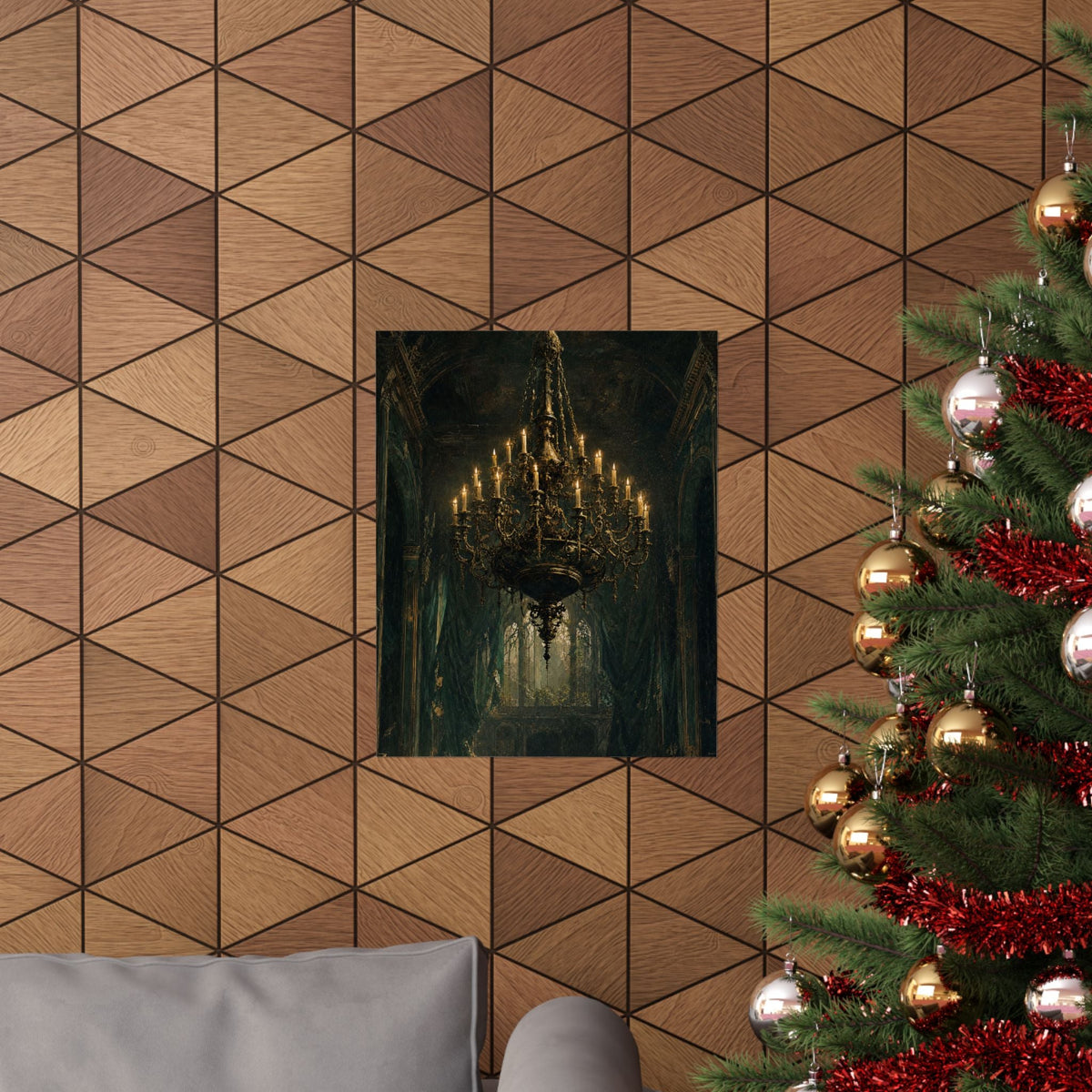 Chandelier In Ruined Hall - Dark Academia Art Print (Matte Poster) - Moikas