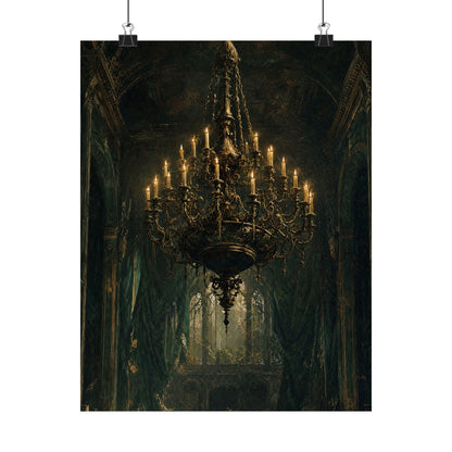 Chandelier In Ruined Hall - Dark Academia Art Print (Matte Poster) - Moikas