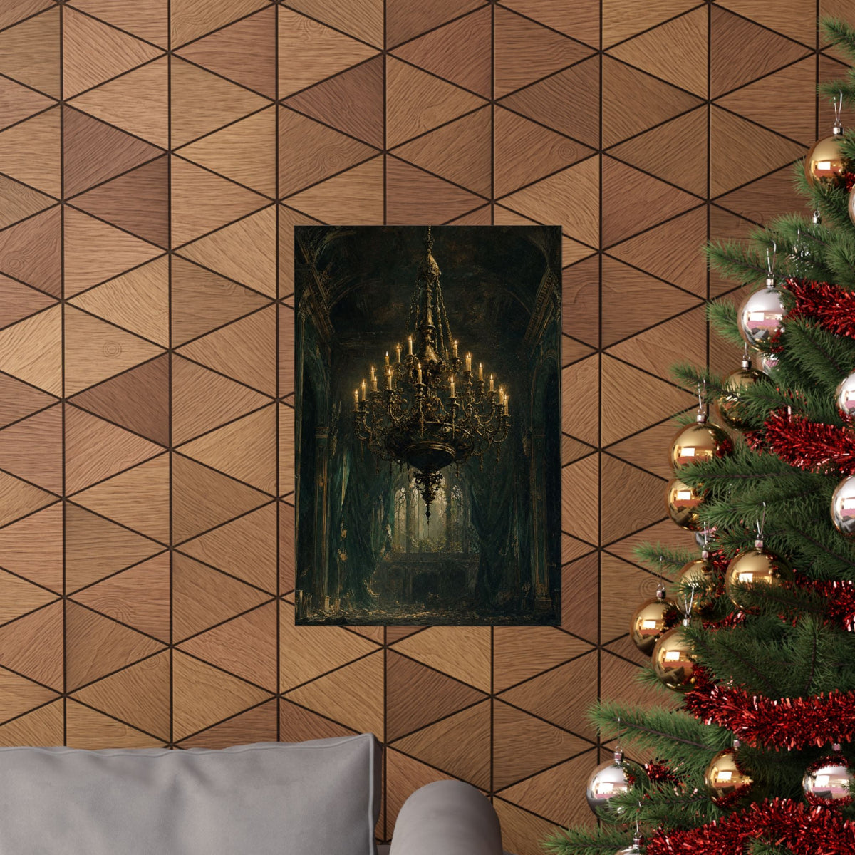 Chandelier In Ruined Hall - Dark Academia Art Print (Matte Poster) - Moikas