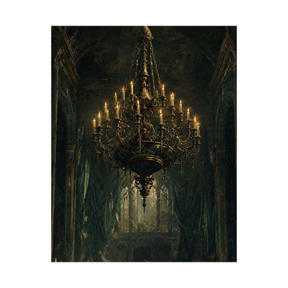 Chandelier In Ruined Hall - Dark Academia Art Print (Matte Poster) - Moikas