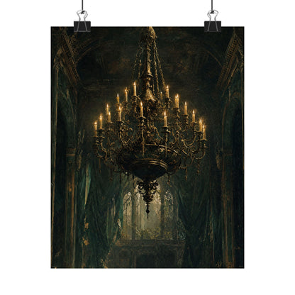 Chandelier In Ruined Hall - Dark Academia Art Print (Matte Poster) - Moikas