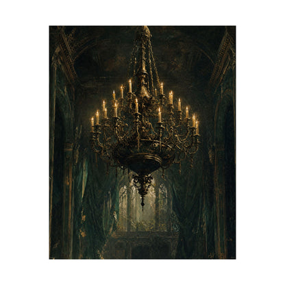 Chandelier In Ruined Hall - Dark Academia Art Print (Matte Poster) - Moikas