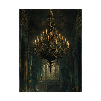 Chandelier In Ruined Hall - Dark Academia Art Print (Matte Poster) - Moikas