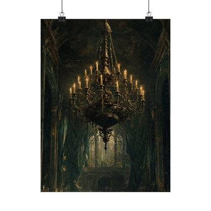 Chandelier In Ruined Hall - Dark Academia Art Print (Matte Poster) - Moikas