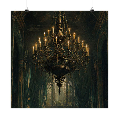 Chandelier In Ruined Hall - Dark Academia Art Print (Matte Poster) - Moikas