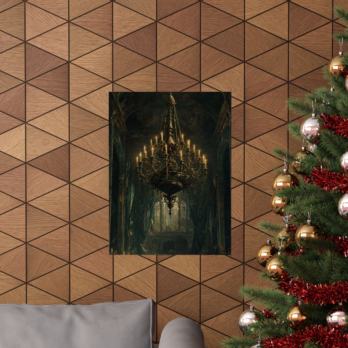 Chandelier In Ruined Hall - Dark Academia Art Print (Matte Poster) - Moikas
