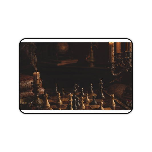 Chess Board Mid-Game In Candlelight - Dark Academia Gaming Desk Mat - Moikas