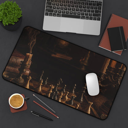Chess Board Mid-Game In Candlelight - Dark Academia Gaming Desk Mat - Moikas