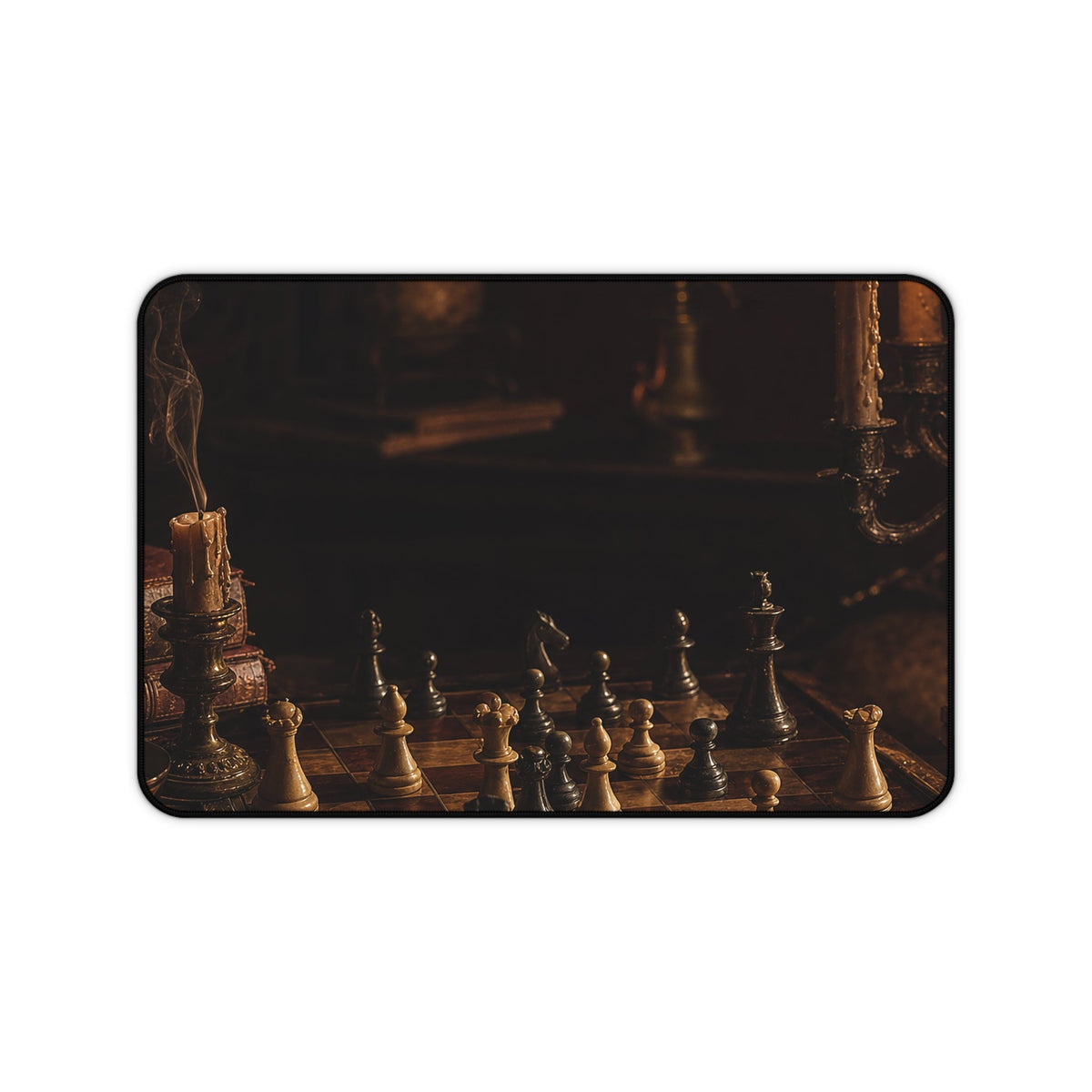 Chess Board Mid-Game In Candlelight - Dark Academia Gaming Desk Mat - Moikas