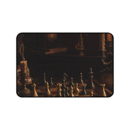 Chess Board Mid-Game In Candlelight - Dark Academia Gaming Desk Mat - Moikas