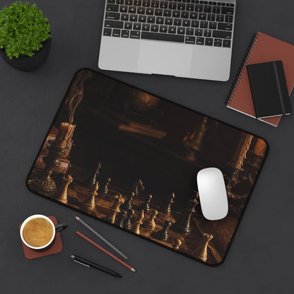 Chess Board Mid-Game In Candlelight - Dark Academia Gaming Desk Mat - Moikas
