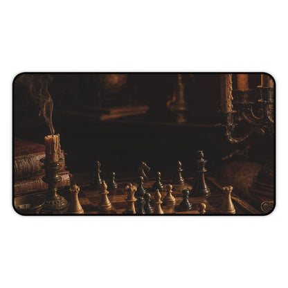 Chess Board Mid-Game In Candlelight - Dark Academia Gaming Desk Mat - Moikas