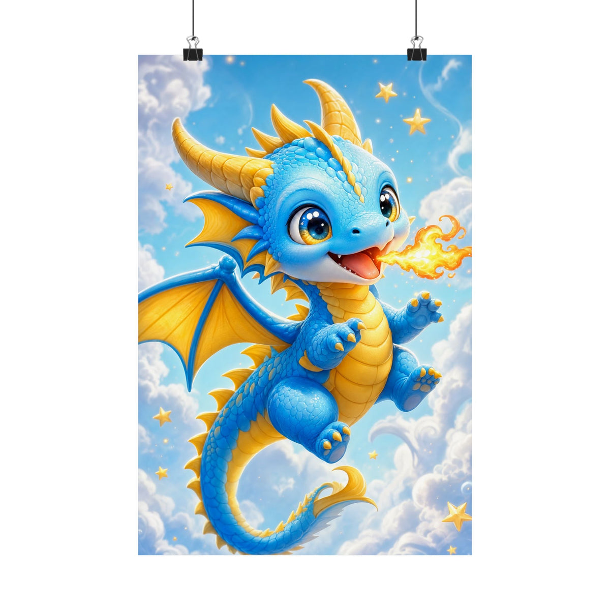 Chibi Dragon Breathing Tiny Fire - Kawaii Gaming Art Print (Matte Poster) - Moikas