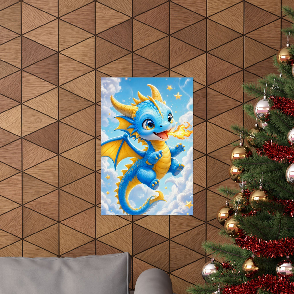 Chibi Dragon Breathing Tiny Fire - Kawaii Gaming Art Print (Matte Poster) - Moikas