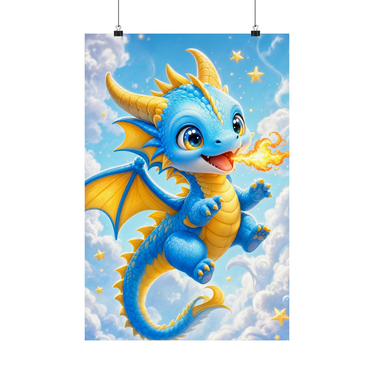 Chibi Dragon Breathing Tiny Fire - Kawaii Gaming Art Print (Matte Poster) - Moikas