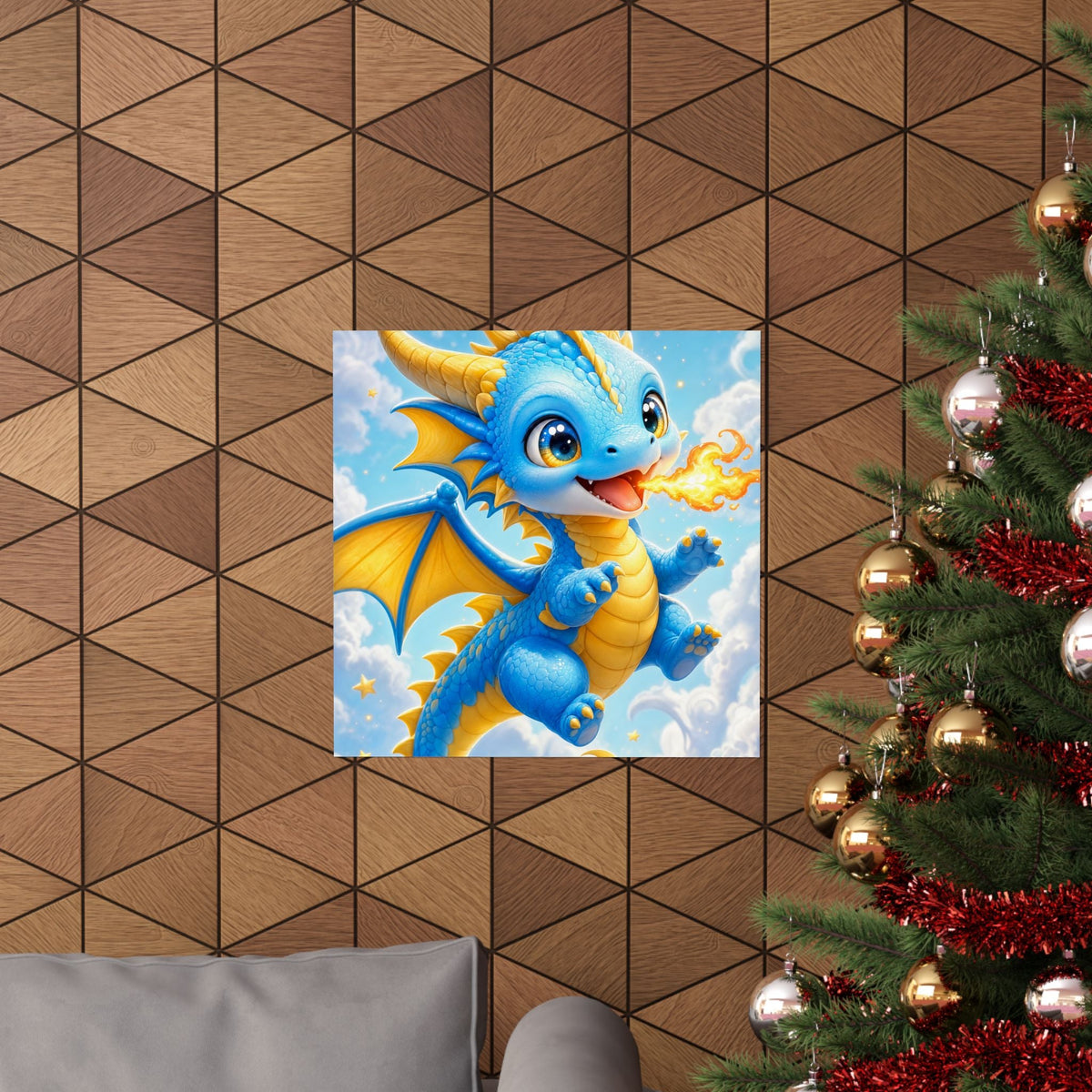 Chibi Dragon Breathing Tiny Fire - Kawaii Gaming Art Print (Matte Poster) - Moikas
