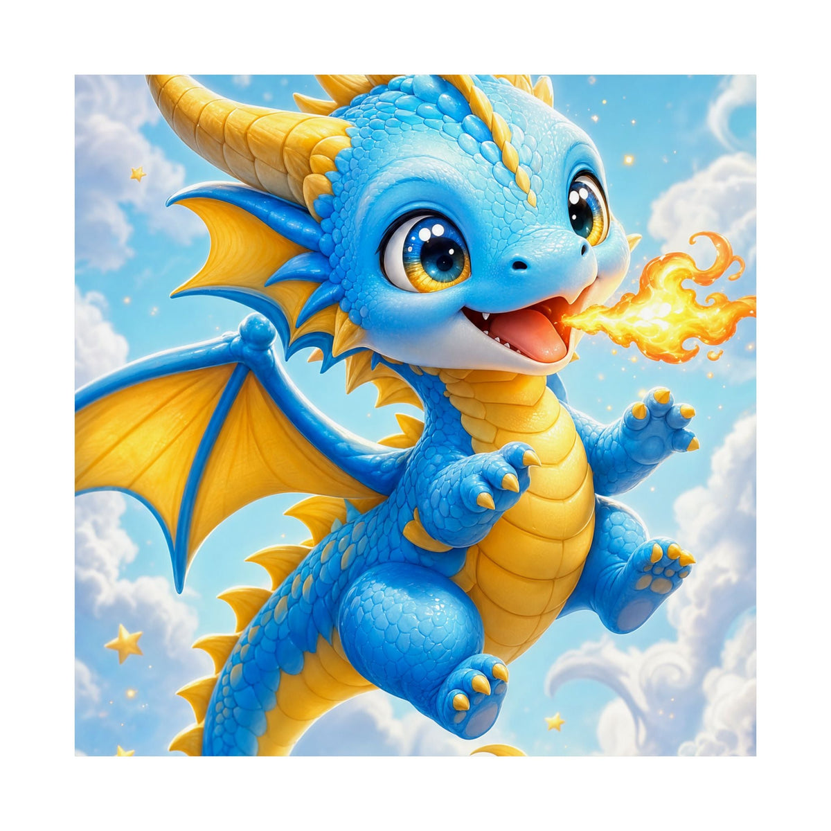 Chibi Dragon Breathing Tiny Fire - Kawaii Gaming Art Print (Matte Poster) - Moikas