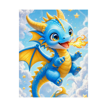 Chibi Dragon Breathing Tiny Fire - Kawaii Gaming Art Print (Matte Poster) - Moikas