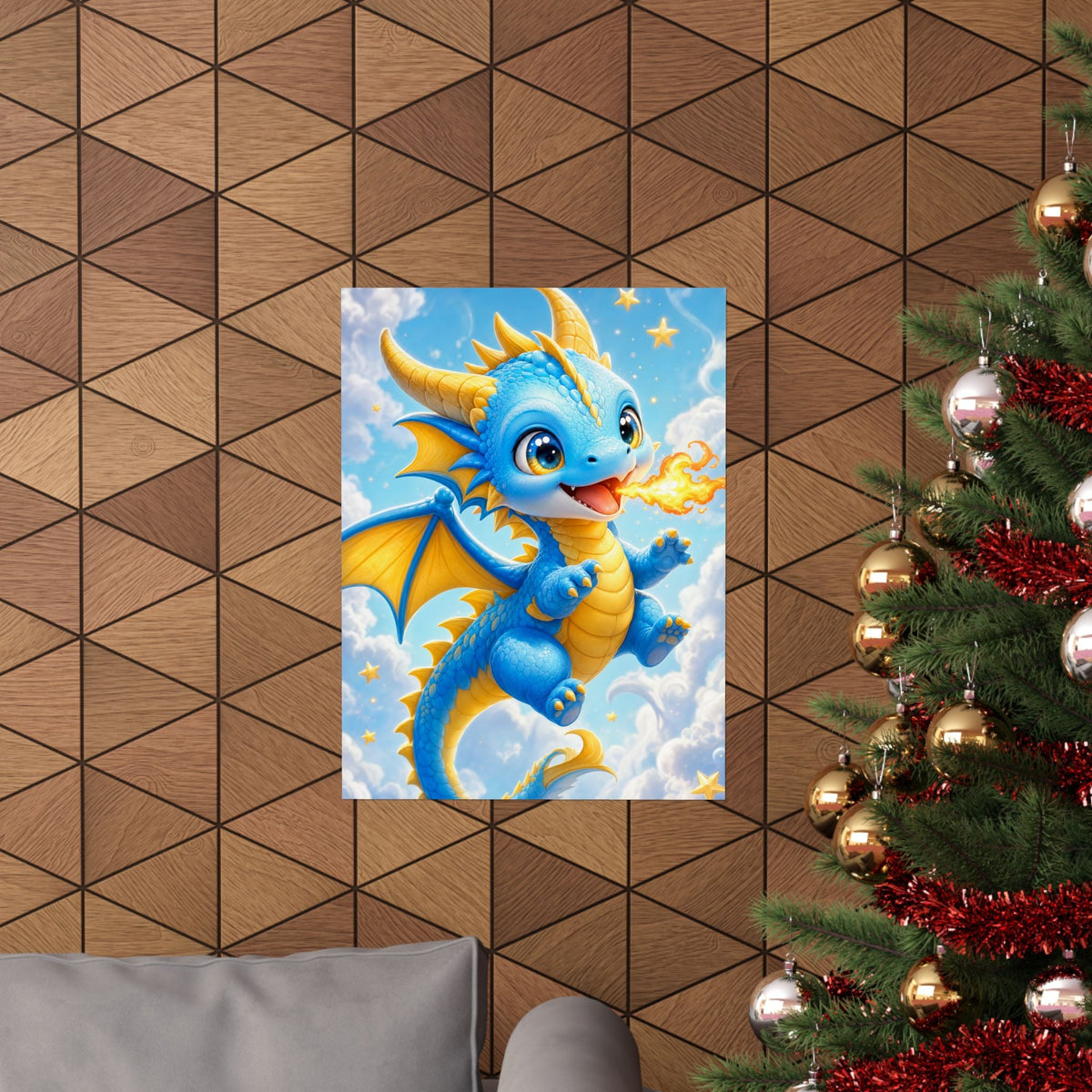 Chibi Dragon Breathing Tiny Fire - Kawaii Gaming Art Print (Matte Poster) - Moikas