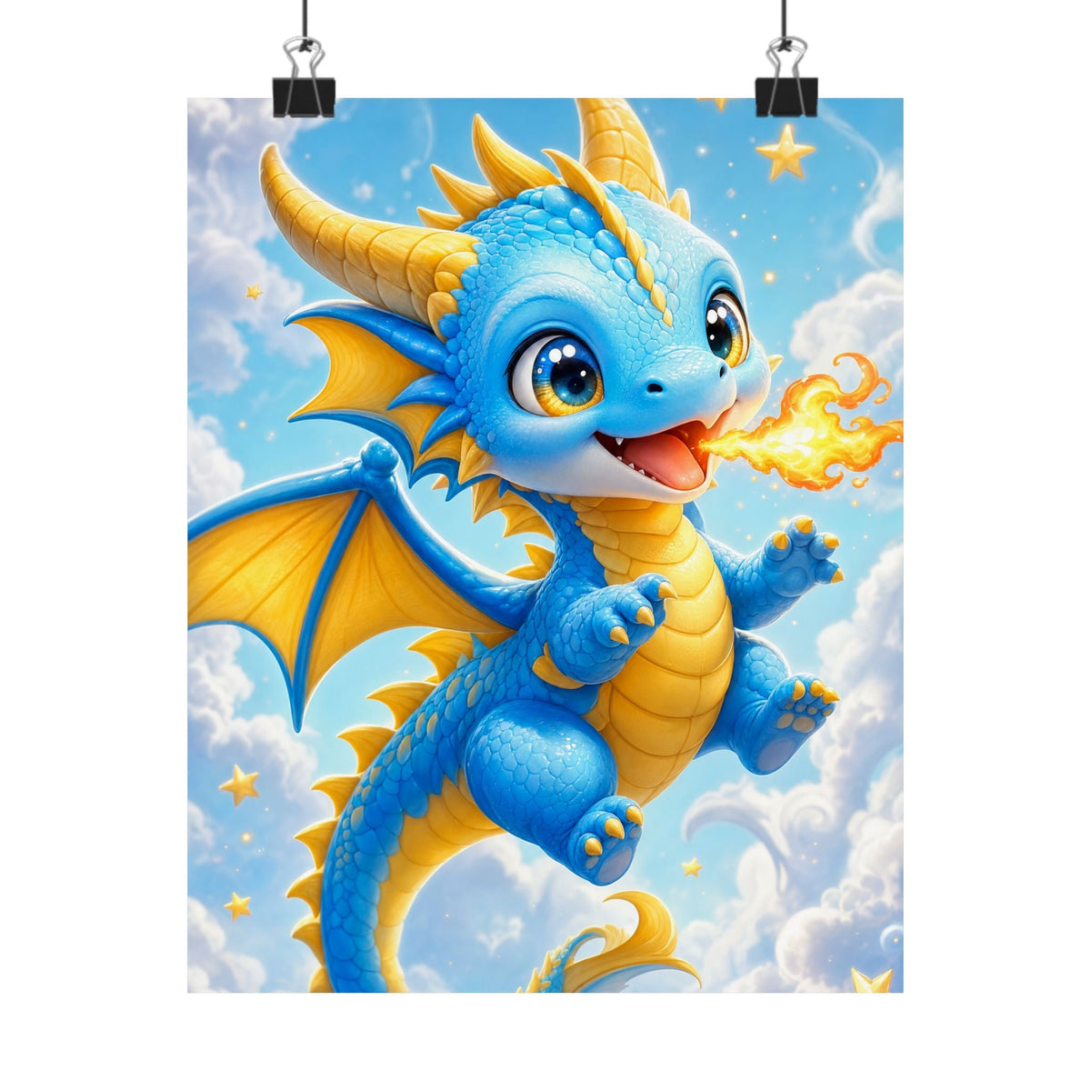 Chibi Dragon Breathing Tiny Fire - Kawaii Gaming Art Print (Matte Poster) - Moikas