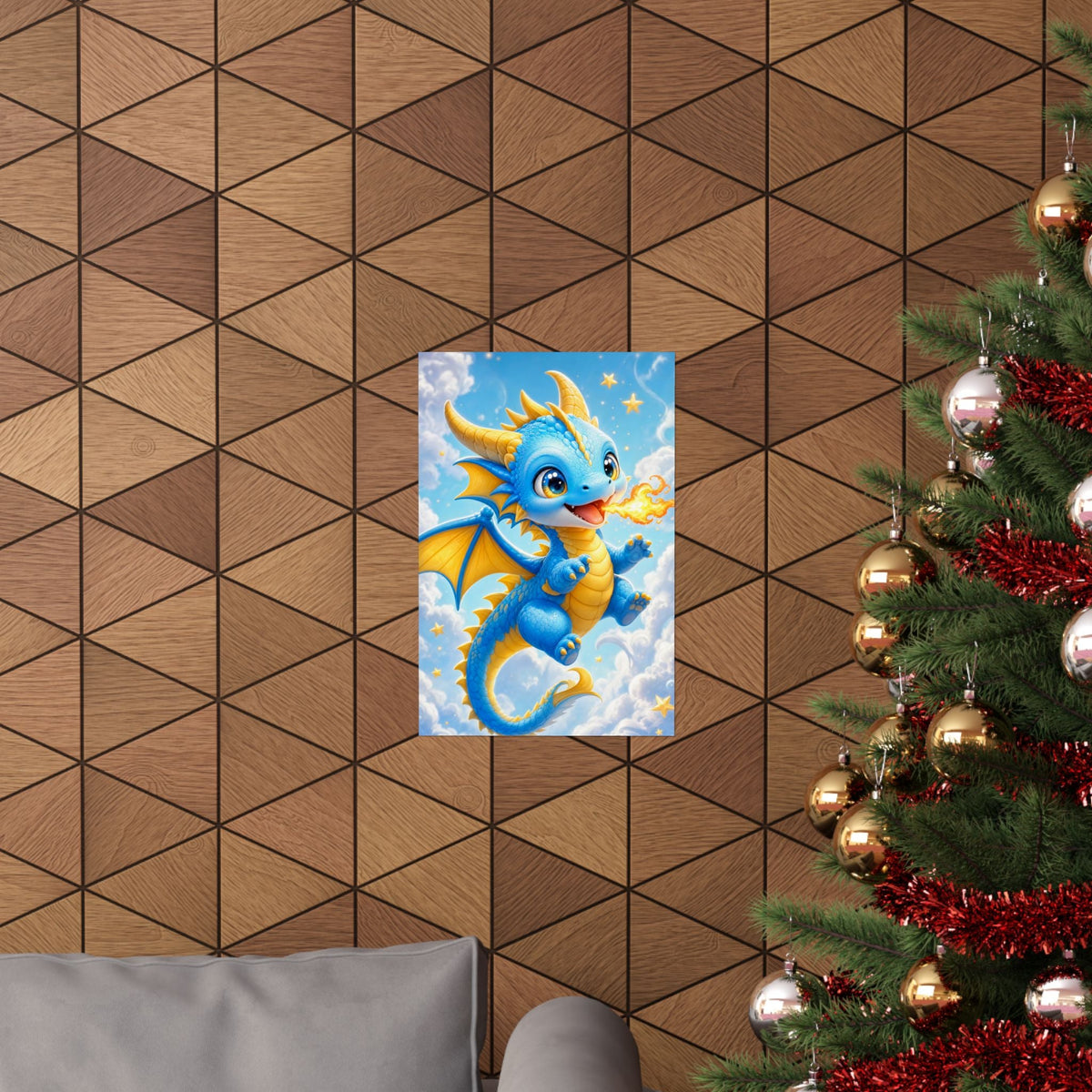 Chibi Dragon Breathing Tiny Fire - Kawaii Gaming Art Print (Matte Poster) - Moikas