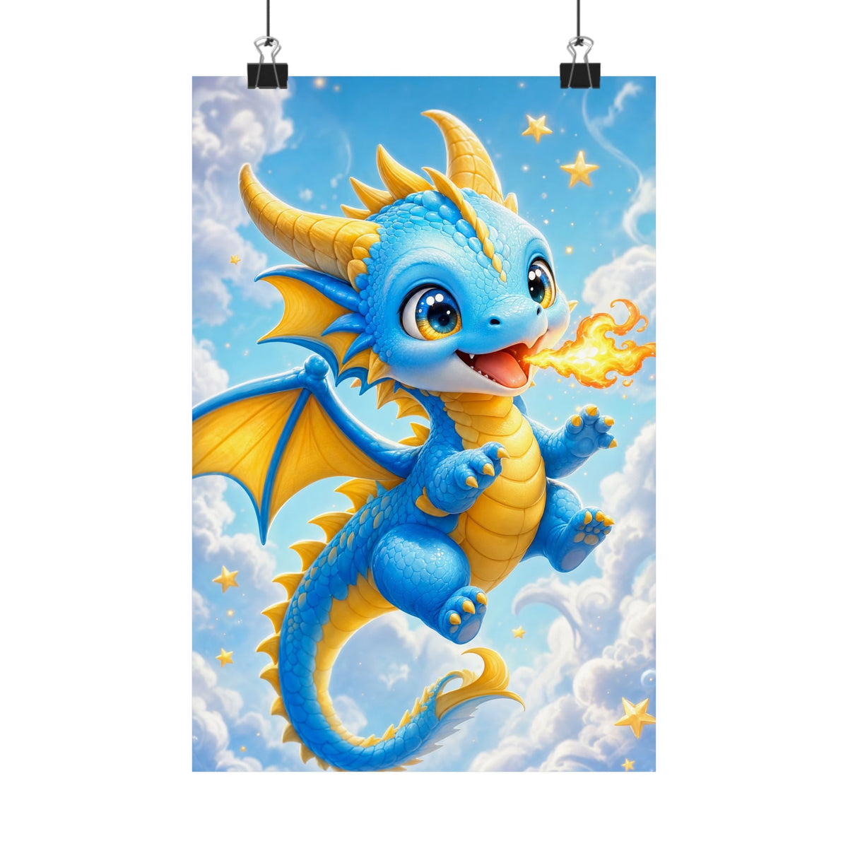 Chibi Dragon Breathing Tiny Fire - Kawaii Gaming Art Print (Matte Poster) - Moikas