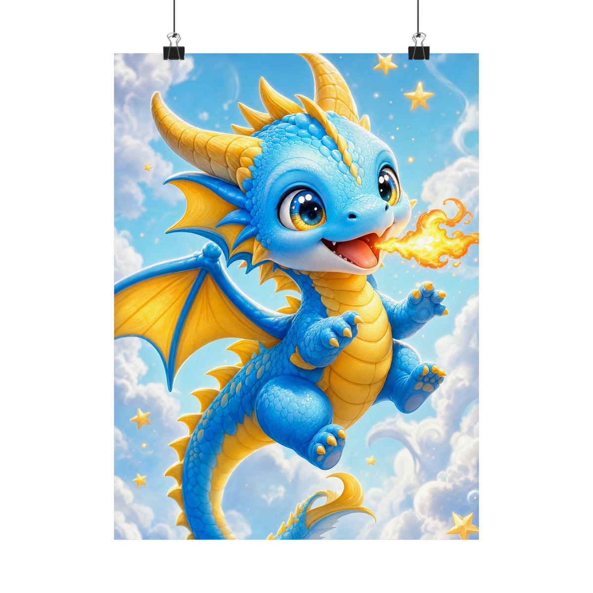 Chibi Dragon Breathing Tiny Fire - Kawaii Gaming Art Print (Matte Poster) - Moikas