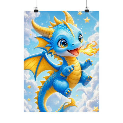 Chibi Dragon Breathing Tiny Fire - Kawaii Gaming Art Print (Matte Poster) - Moikas