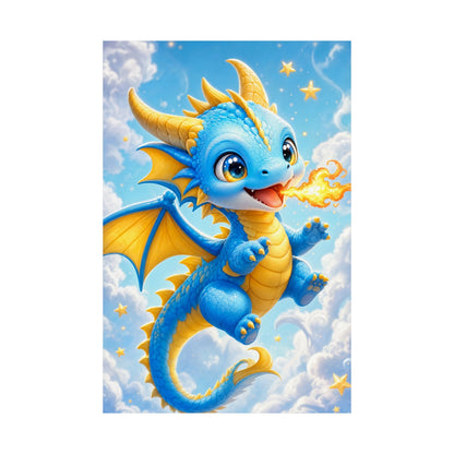 Chibi Dragon Breathing Tiny Fire - Kawaii Gaming Art Print (Matte Poster) - Moikas