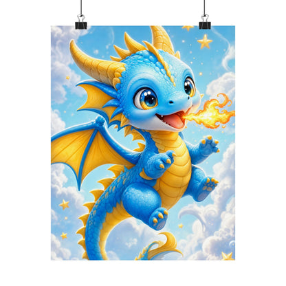 Chibi Dragon Breathing Tiny Fire - Kawaii Gaming Art Print (Matte Poster) - Moikas