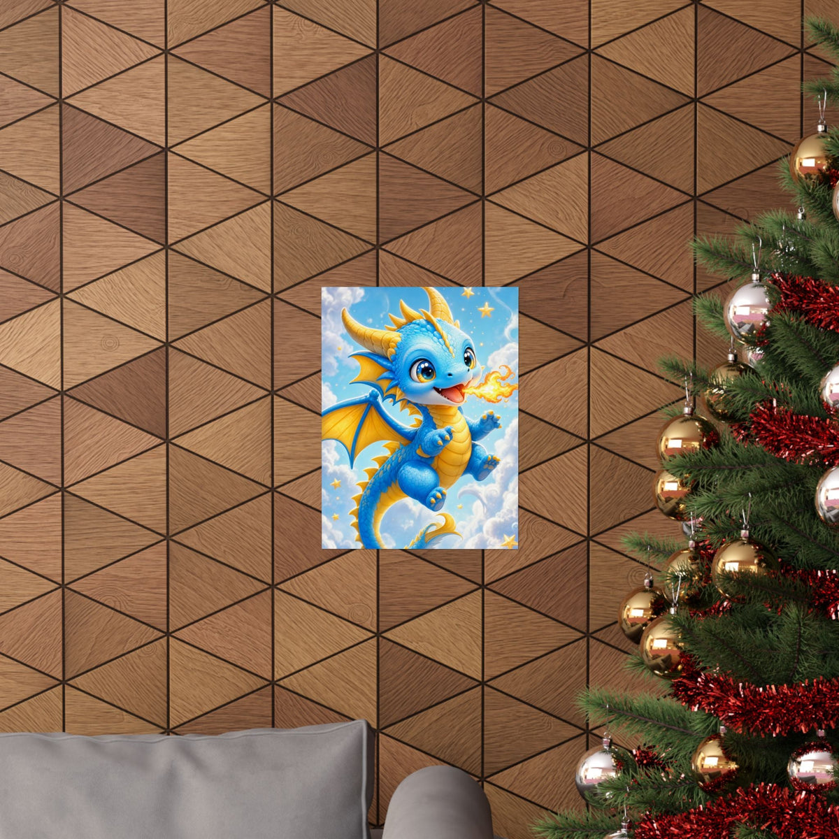 Chibi Dragon Breathing Tiny Fire - Kawaii Gaming Art Print (Matte Poster) - Moikas