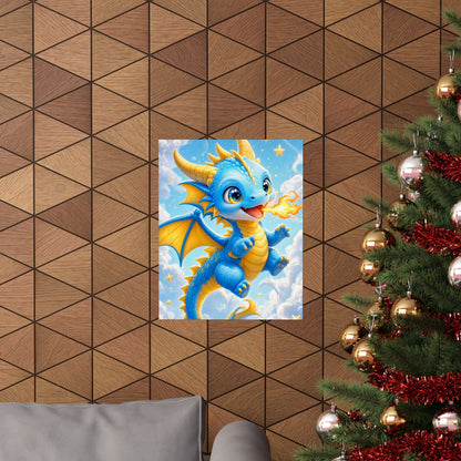 Chibi Dragon Breathing Tiny Fire - Kawaii Gaming Art Print (Matte Poster) - Moikas
