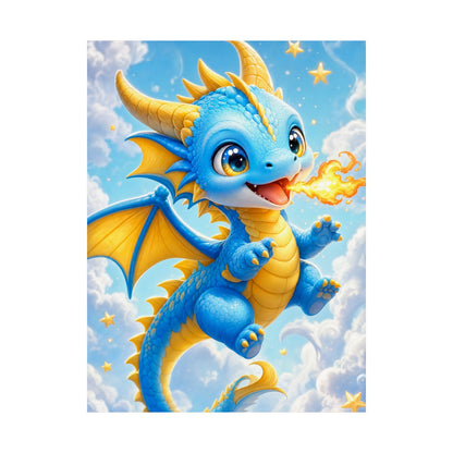 Chibi Dragon Breathing Tiny Fire - Kawaii Gaming Art Print (Matte Poster) - Moikas