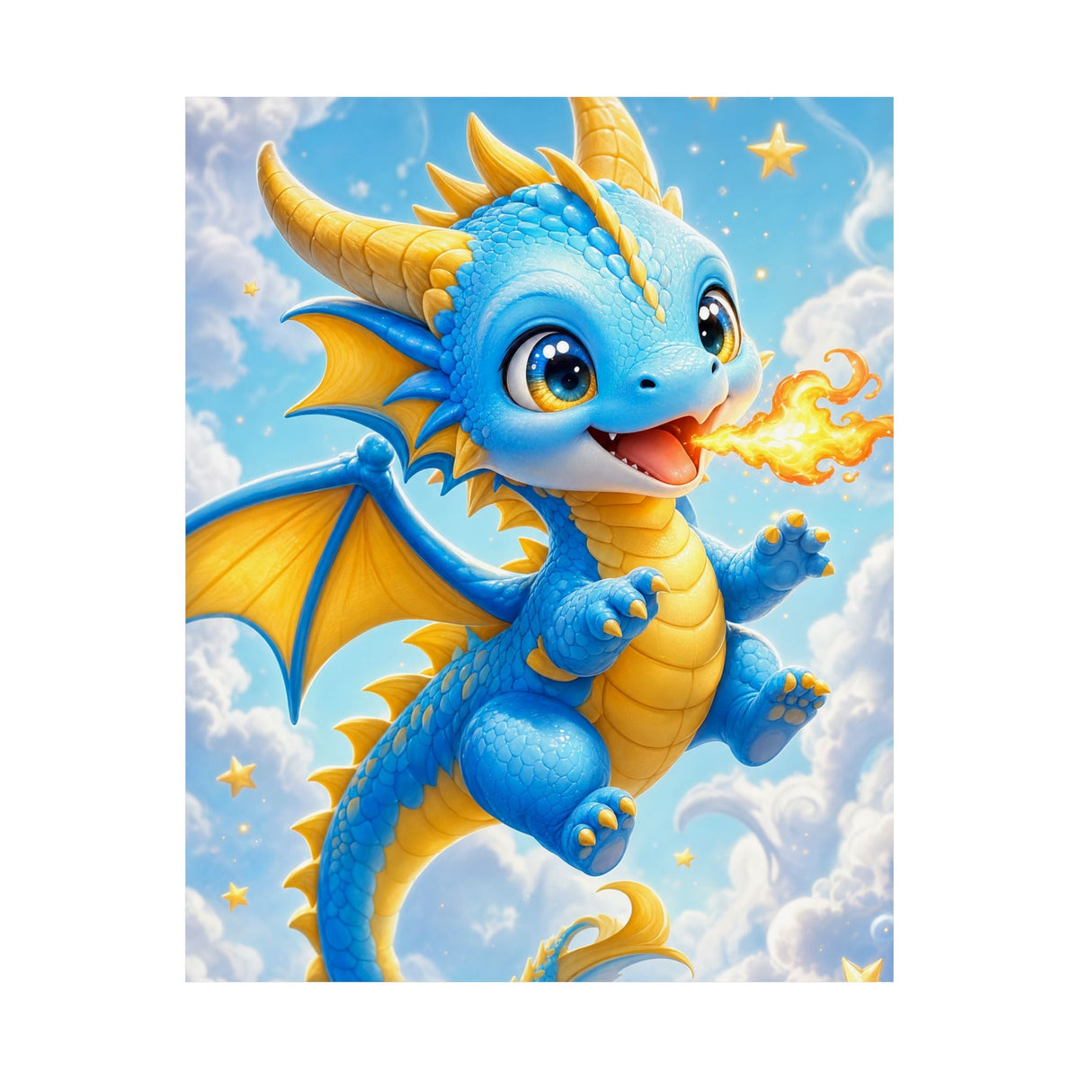 Chibi Dragon Breathing Tiny Fire - Kawaii Gaming Art Print (Matte Poster) - Moikas