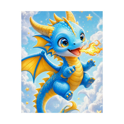 Chibi Dragon Breathing Tiny Fire - Kawaii Gaming Art Print (Matte Poster) - Moikas