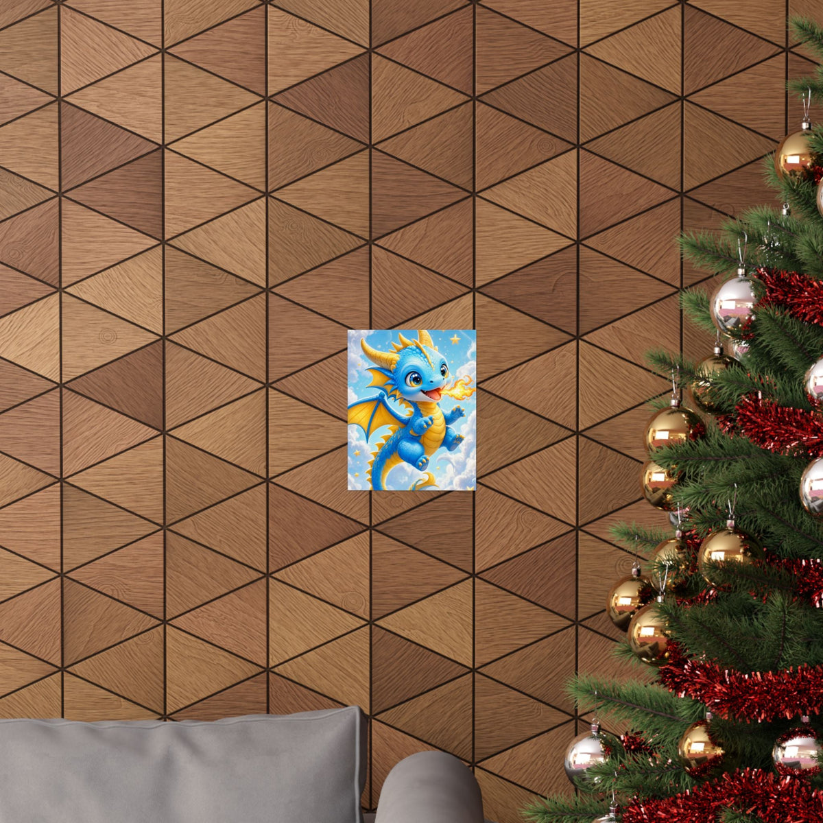 Chibi Dragon Breathing Tiny Fire - Kawaii Gaming Art Print (Matte Poster) - Moikas