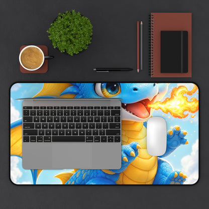 Chibi Dragon Breathing Tiny Fire - Kawaii Gaming Gaming Desk Mat - Moikas