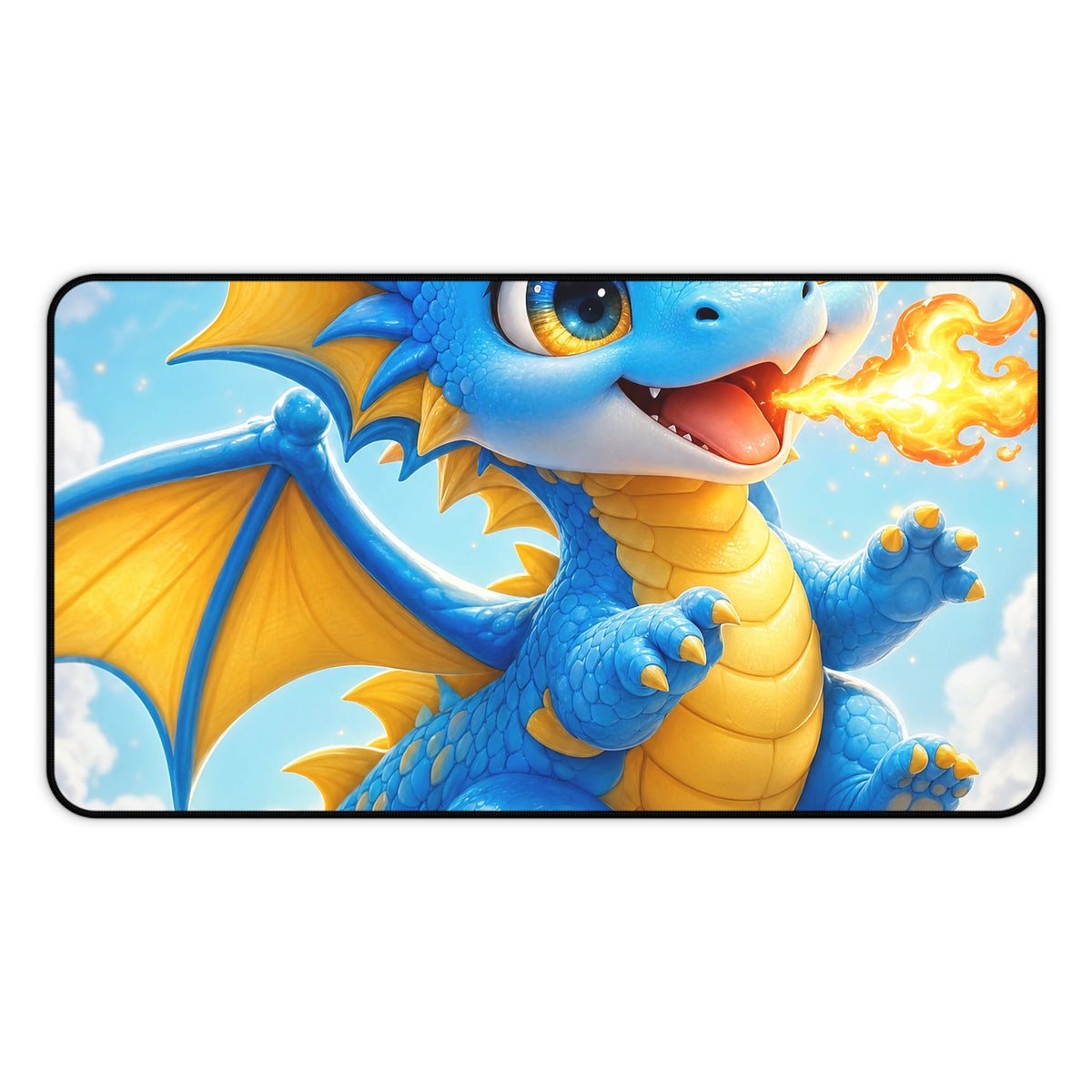 Chibi Dragon Breathing Tiny Fire - Kawaii Gaming Gaming Desk Mat - Moikas