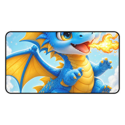 Chibi Dragon Breathing Tiny Fire - Kawaii Gaming Gaming Desk Mat - Moikas