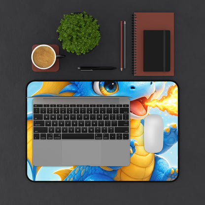 Chibi Dragon Breathing Tiny Fire - Kawaii Gaming Gaming Desk Mat - Moikas