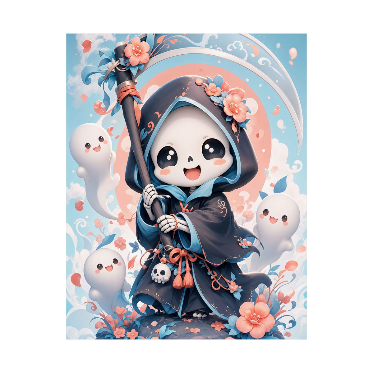 Chibi Grim Reaper With Scythe - Kawaii Gaming Art Print (Matte Poster) - Moikas