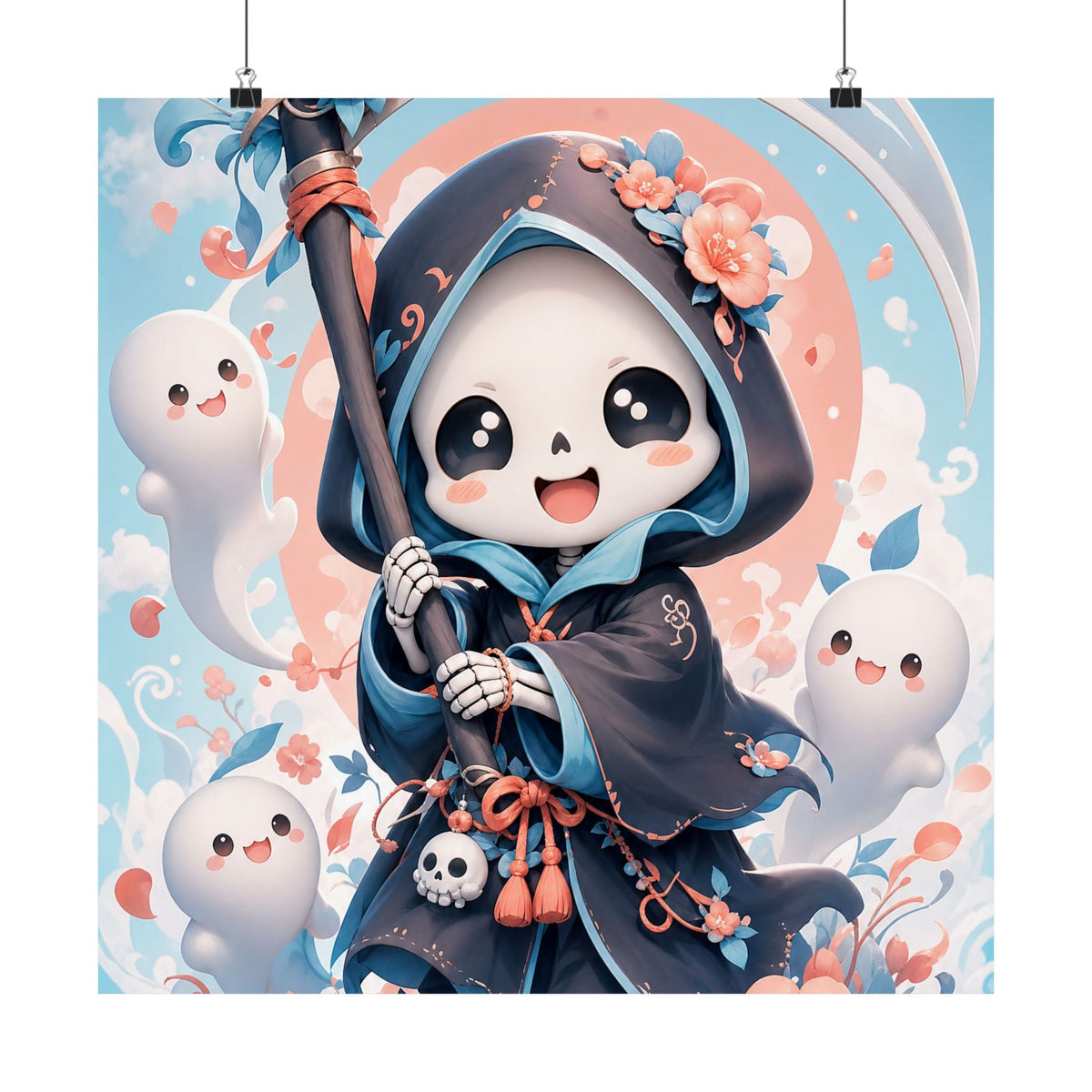 Chibi Grim Reaper With Scythe - Kawaii Gaming Art Print (Matte Poster) - Moikas