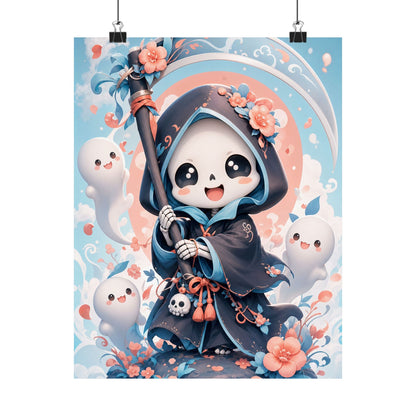Chibi Grim Reaper With Scythe - Kawaii Gaming Art Print (Matte Poster) - Moikas