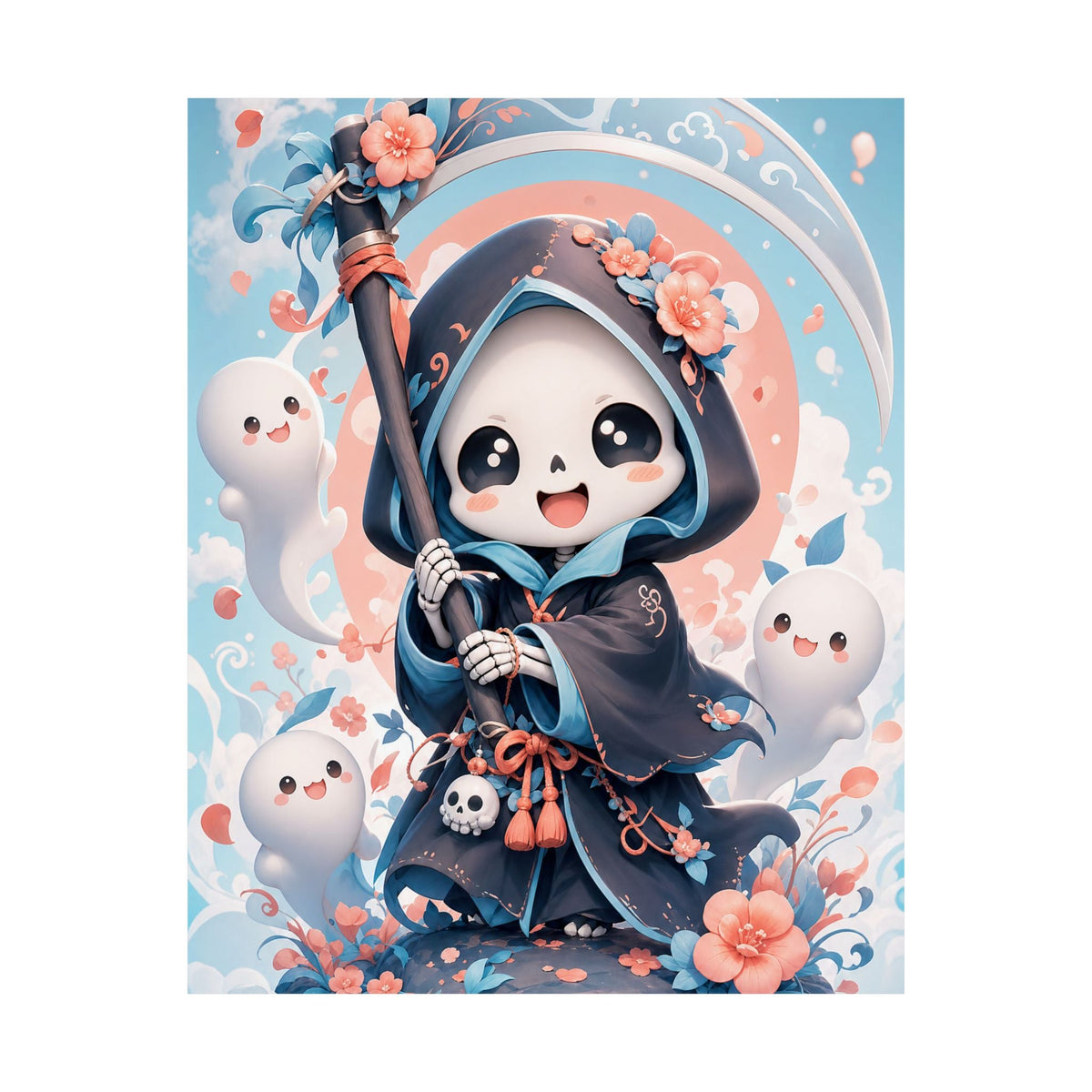 Chibi Grim Reaper With Scythe - Kawaii Gaming Art Print (Matte Poster) - Moikas