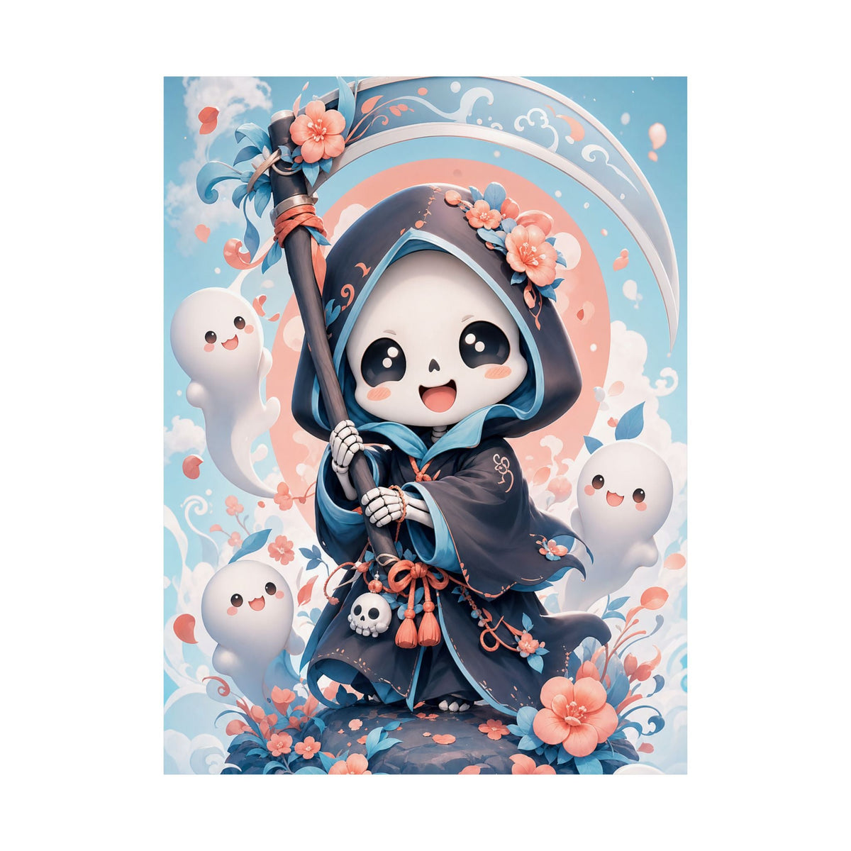 Chibi Grim Reaper With Scythe - Kawaii Gaming Art Print (Matte Poster) - Moikas