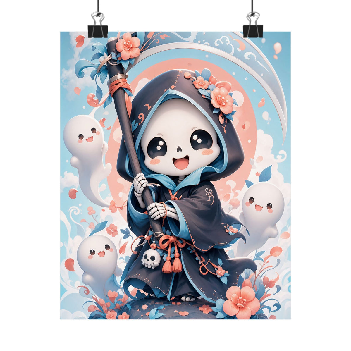 Chibi Grim Reaper With Scythe - Kawaii Gaming Art Print (Matte Poster) - Moikas
