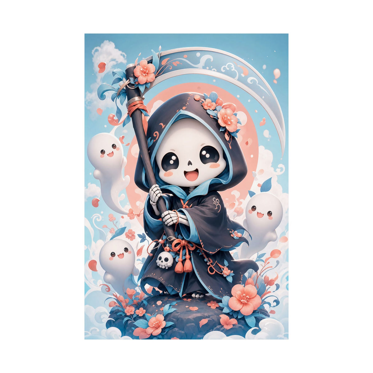 Chibi Grim Reaper With Scythe - Kawaii Gaming Art Print (Matte Poster) - Moikas